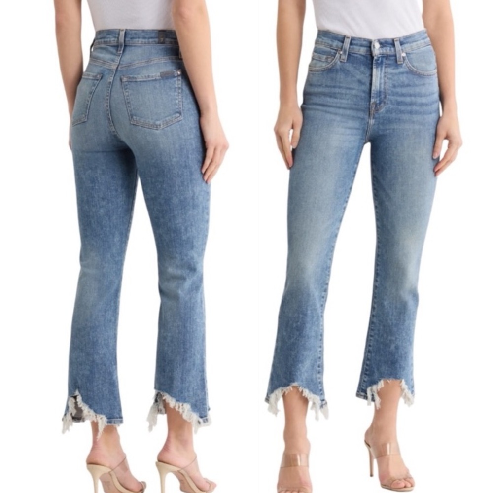NWT 7 For All Mankind Light Blue Slim chewed hem crop jeans